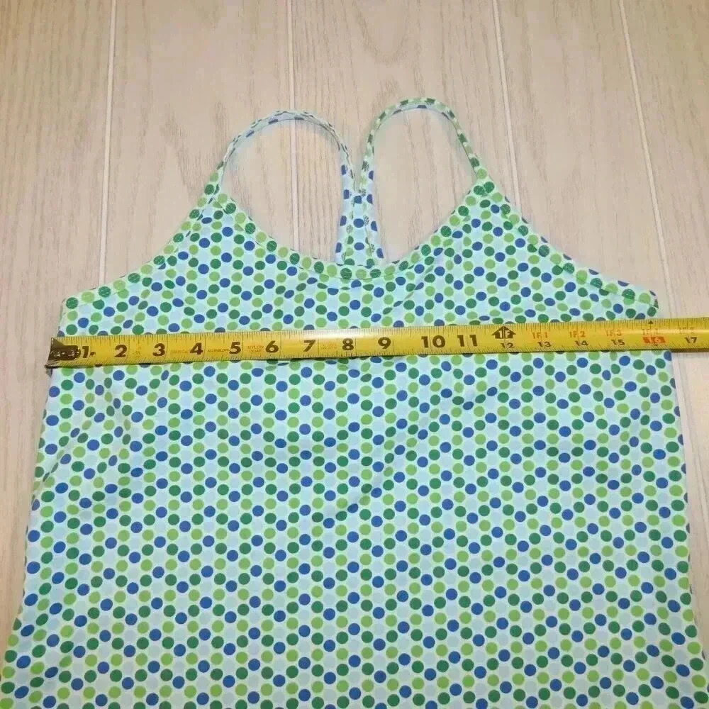 Lands End Green Blue Polka Dot Racer Back Tank Shelf Bra Size 10-12 - Picture 10 of 11